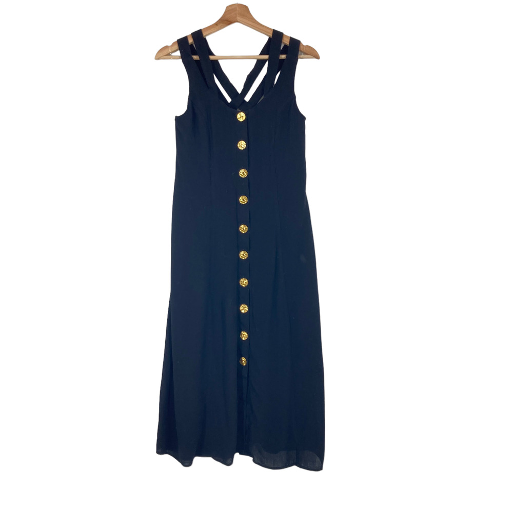 Nordstrom Row A Midi Gold Hammered Button Cross Back Dress in Black